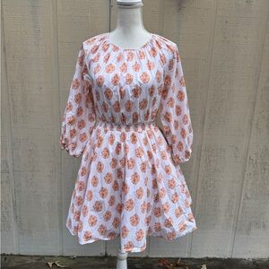 J. Crew White and Orange Floral Long Sleeve Dress